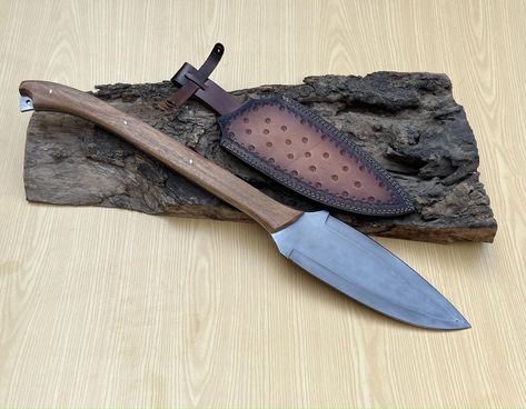 BRAND NEW                                     CUSTOM HANDMADE HIGH CARBON STEEL SPEAR                                    HANDLE MATERIAL AWESOME OLIVE WOOD WITH                                    BRASS PINS                                             Overall Length :25.00 Inches                                             Blade Length   :10.00 Inches                                        Blade Thickness    :5-6 mm                           BLADE                          High Carbon Steel blade...                          Hardness of the blade of this Spear Knife is HRC 57-60.             SHEATH                                  Well Hand Stitched Leather Sheath                                                   QUALITY STANDARDS  Our Damascus blades are made from high quality non-stainless Birthday Gifts For Father, Prince Nuada, Brass Pins, Father Birthday Gifts, Damascus Blade, Special Symbols, Brass Pin, Stitching Leather, Knife Making