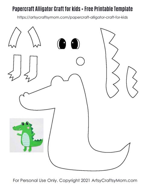 Paper Alligator Craft for Kids + Free Printable Template 3 Alligator Craft, Tooth Template, Reptile Crafts, Alligator Crafts, Crocodile Craft, Free Printable Crafts, Letter A Crafts, Printable Crafts, Templates Printable Free