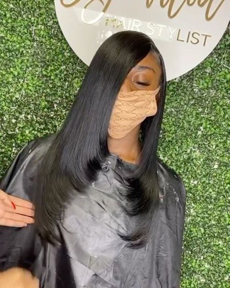 Deep Side Part Quick Weave With Layers, Hair Bumped Ends, Bump Ends Hairstyle, Side Part Layered Hair, Bumped Ends, Natural Hair Weaves, Cut Layers, Styles Braids, Quick Weave Hairstyles