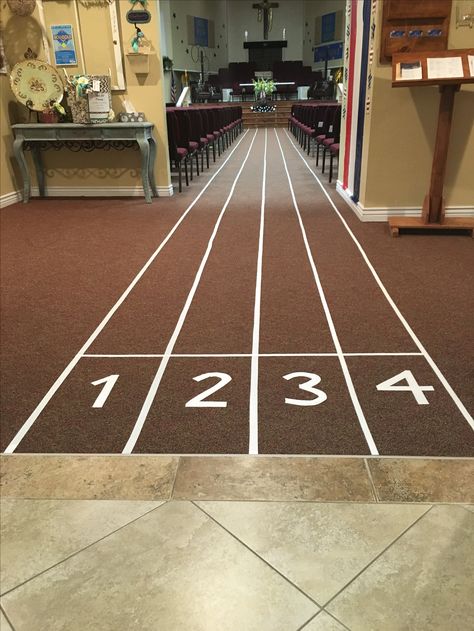 Track Party Decorations, 2024 Olympics Decorations, Olympic Themed Vbs Decorations, Olympic Office Decorations, Office Olympics Decorations, Running Themed Party Decorations, Olympic Float Ideas, Olympic Vbs Theme, Olympic Themed Games