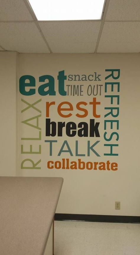 Employee Break Room Ideas, Break Room Ideas, Employee Break Room, Breakroom Ideas, Teachers Lounge Decor, Break Room Decor, Teachers Lounge Makeover, Canteen Design, Staff Lounge