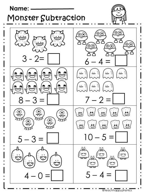 for Kindergarteners! #Halloween #Math Teaching Addition And Subtraction, Back To School Math Activities 1st Grade, Addition And Subtraction Worksheets 1st, Halloween Addition Worksheets, Subtraction Activities For Kindergarten, Subtraction Worksheets Grade 1, Math For First Grade, Subtraction Worksheets For Kindergarten, Halloween Subtraction