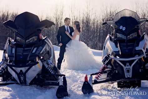 Snowmobile wedding Snowmobile Wedding Ideas, Snowmobile Couple, Snowmobile Humor, Snowmobile Lift, Snowmobiling Humor, Snowmobiles Quotes, Snowmobile Girl, Snowmobile Clothing, Snowmobile Trailers