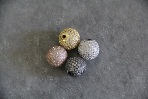 Pave Beads, Copper Material, Black Rhodium, Micro Pave, Jewelry Making Beads, Round Beads, Rhodium Plated, Charm Pendant, Or Rose