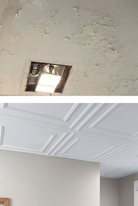 Can Lights In Bathroom, Basement Ceiling Tiles, Ceiling On A Budget, Ceiling Tiles Ideas, Ceiling Tile Ideas, Bathroom Ceiling Panels, Ceiling Tiles Bathroom, Upgrade Bathroom, Ceiling Tiles Basement