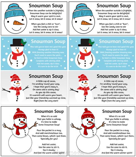 Snowman Soup Poem Printable Labels Snowman Soup Recipe, Snowman Soup Ideas, Snowman Poop Poem, Soup Can Snowman, Snowman Soup Tags Printable Free, Snowman Soup Labels Free Printable, Snow Man Soup Printable Free, Chubby Little Snowman Poem, Snowman Soup Printables Free