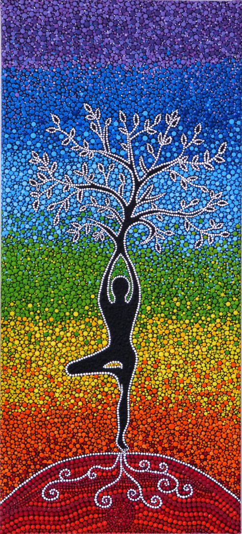 Spiritual Art Painting, Chakra Colours, Yoga Art Painting, Chakra Painting, Yoga Painting, Yoga Tree, Tree Of Life Painting, Spiritual Paintings, Chakra Art