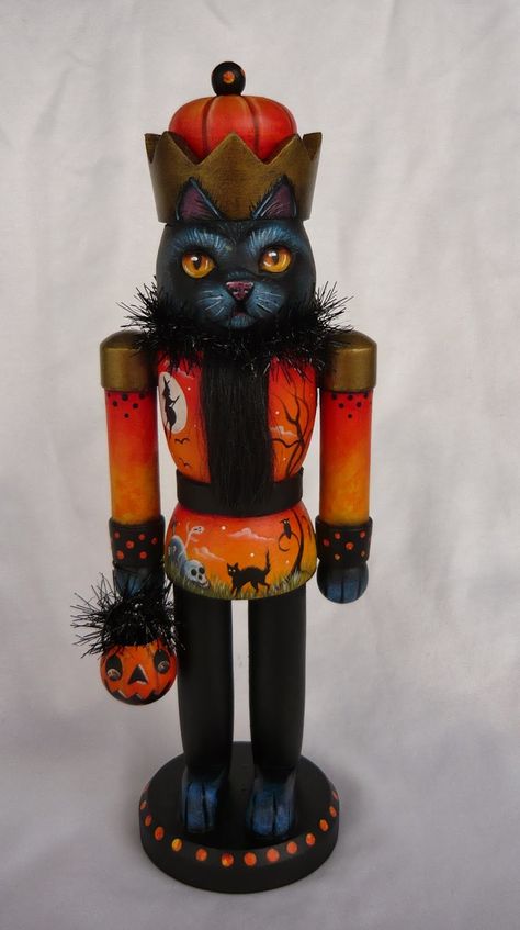 MAGIC BRUSH STUDIO: OOAK HALLOWEN BLACK CAT NUTCRACKER Cat Nutcracker, Nutcracker Christmas Decorations, Nutcracker Soldier, Halloween Black Cat, Nutcracker Ballet, Halloween Painting, Halloween Vintage, Halloween Black, Black Cat Halloween