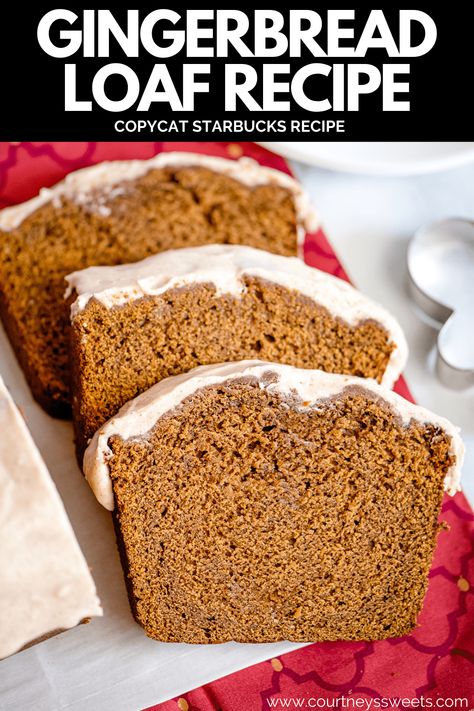 Starbucks Bread, Gingerbread Icing Recipe, Starbucks Gingerbread Loaf Recipe, Starbucks Gingerbread Loaf, Ginger Bread Loaf, Gingerbread Bread, Gingerbread Loaf Recipe, Frosted Gingerbread, Gingerbread Loaf