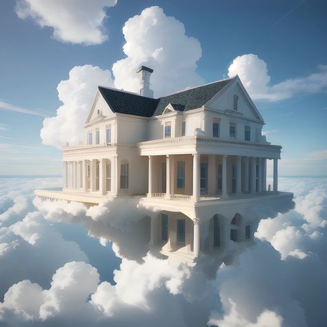 Fantasy Clouds Sky, Fantasy Clouds, Air Genasi, Cloud World, Cloud Outline, Cloud House, Cloud City, Art Landscapes, House Bed