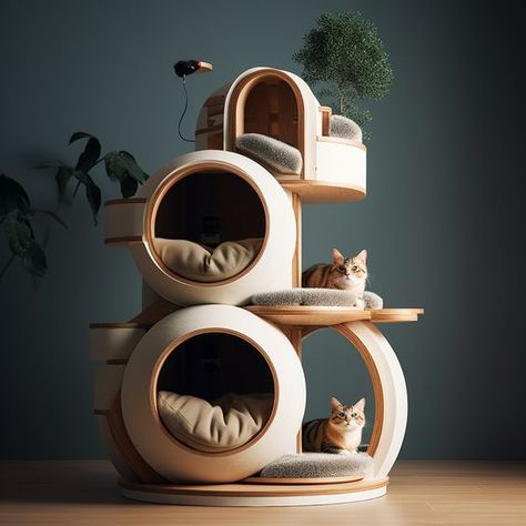 Cat And Dog Furniture, High End Cat Furniture, Minimalist Cat Furniture, Cat Bedside Table, Cat Habitat Indoor, Cat Living Room Ideas, Cat Tree Diy Plans, Cat Themed Furniture, Stylish Cat Furniture