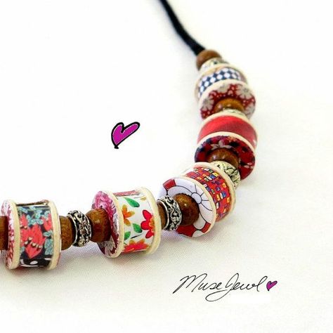 Paper Beads Tutorial, Paper Beads Diy, Paper Beads Template, Paper Bead Necklace, Paper Bead Bracelet, Paper Bracelet, Whimsical Necklace, Paper Beads Necklace, Paper Bead Jewelry