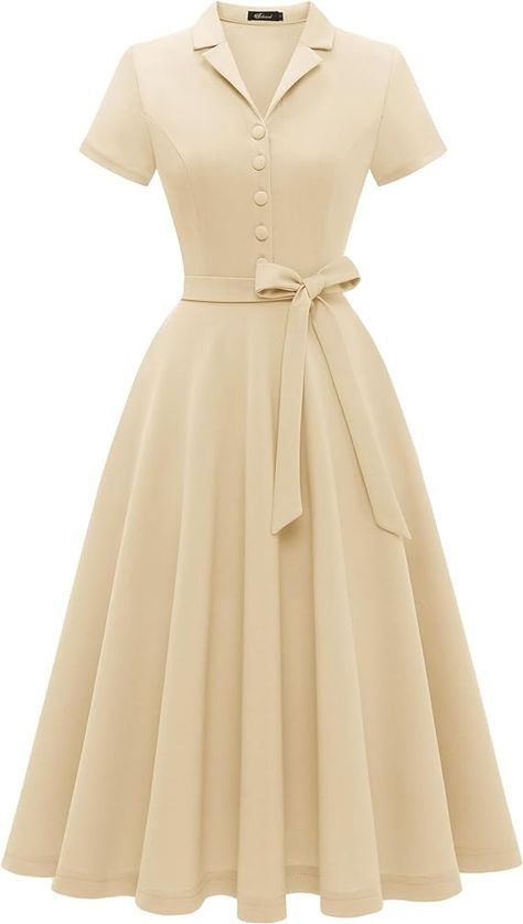 Wedtrend Champagne Dress for Women, 50's Style Cocktail Dress Vintage A-line Bridesmaid Dresses, Ladies Audrey Hepburn Style Casual Dresses 50s Pinup Dresses Themed Party Dress WTP30001ChampagneM at Amazon Women’s Clothing store Vintage Tea Party Dresses, Summer Work Dress, Bridesmaid Dress Brands, Church Dresses For Women, Dresses 50s, Vintage Tea Dress, Trendy Party Dresses, 50s Fashion Dresses, Tea Party Dress