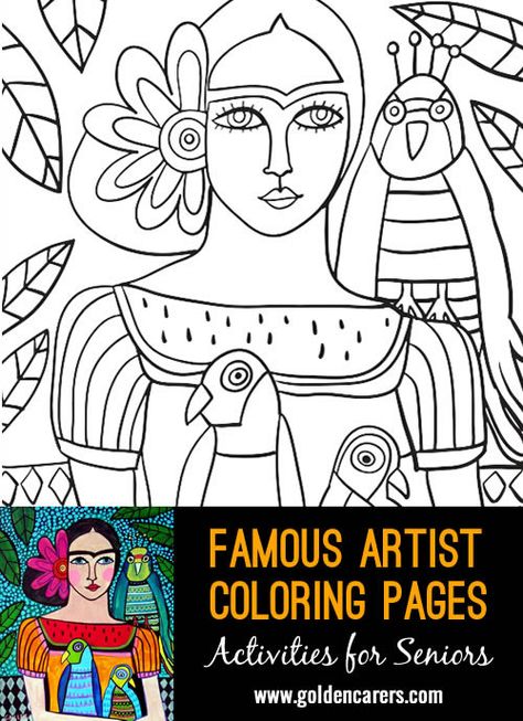 Artist Coloring Pages, Famous Art Coloring, Famous Artists For Kids, Art Deco Typography, Images Pop Art, Easy Abstract Art, Activities For Seniors, Famous Artists Paintings, Frida Kahlo Paintings