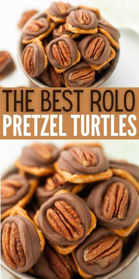 Pecan rolo pretzels - pretzel turtles with 3 ingredients Pretzel Chocolate Treats Healthy, Pretzel With Rolo Candy, Pretzels With Rolos And Pecans, Chocolate Pecan Carmel Turtles, Pretzel With Rolo And Pecan, Pretzel Carmel Turtles, Pretzel Pecan Turtles, Chocolate Caramel Pecan Pretzel Bites, Turtle Pretzels Holiday Treats