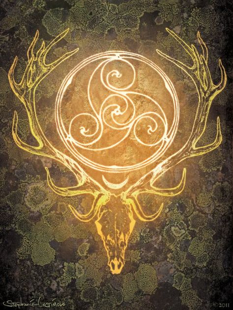 Stag Lord Herne Cernunnos Celtic Spiral Print by nethersphere Celtic Gods, Celtic Spiral, Celtic Mythology, Celtic Symbols, Celtic Art, Celtic Designs, Gods And Goddesses, Book Of Shadows, Sacred Geometry