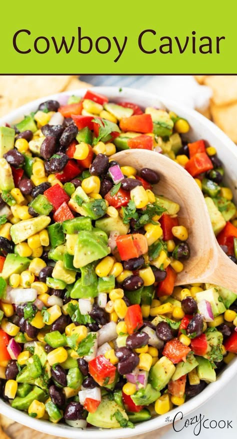 This Cowboy Caviar is a delicious cold appetizer that makes a great party food or BBQ Side Dish! Tossed in a homemade dressing for extra flavor! Caviar Dip Recipe, Cowboy Caviar Dip Recipe, Cowboy Caviar Dip, Caviar Dip, Cowboy Caviar Recipe, Bbq Party Food, Bbq Appetizers, Caviar Recipes, Bbq Dishes