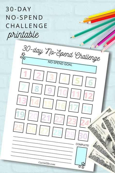 Free 30-Day No-Spend Challenge Printable - this cute rainbow printable is the perfect way to track your no-spend challenge progress! #nospend #nospendchallenge #budgetingprintable #nospendprintable #budgeting #nospendchallengprintable #carrieelleprintable Free Organizing Printables, Budget Binder Printables, Organizing Printables, Vision Board Printables, Free Printables Organization, Craft Printables, Challenge Tracker, No Spend Challenge, Journal Challenge