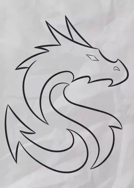 Easy Dragon Drawings Simple, Mini Dragon Tattoo, Dragon Line Drawing, Dragon Outline, Summer Henna, Chinese Dragon Drawing, Powerful Creatures, Draw A Dragon, Dragon Line