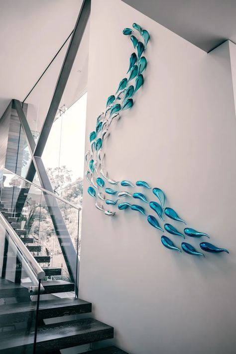 Ocean Art Installation, Boat Art Installation, Cornish Christmas, Whale Installation, Waves Installation Art, Blown Glass Wall Art Sea, Lobby Wall, Acrylic Sculpture, Home Decor On A Budget