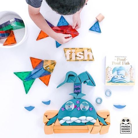 The Pout Pout Fish, Magnatiles Ideas, Pout Pout Fish, Magna Tiles, Magnetic Tiles, Invitation To Play, One Fish, Loose Parts, Googly Eyes