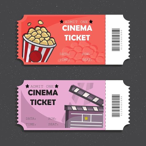 Vektor kostenlose vector kinokarten | Premium Vector #Freepik #vector #film-festival #kino #filmkamera #film-symbol Movie Night Tickets Free Printable, Cinema Ticket Printable, Movie Ticket Aesthetic, Cinema Ticket Design, Movie Ticket Design, Movies Ticket, Movie Ticket Template, Ticket Cinema, Movie Clapper