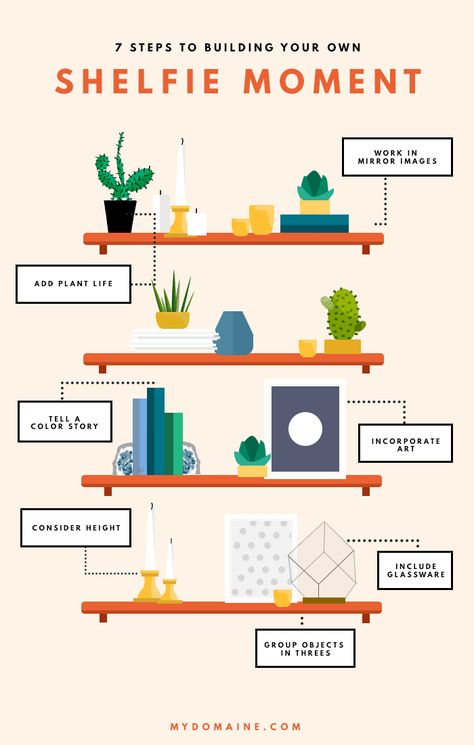 7 Tips for Building Your Own Shelfie Moment Shelf Decor Living Room, Styling Shelves, Bookcase Styling, Bookcase Decor, Bookshelf Styling, Decorating Shelves, Bookshelf Decor, Diy Interior, Shelf Styling