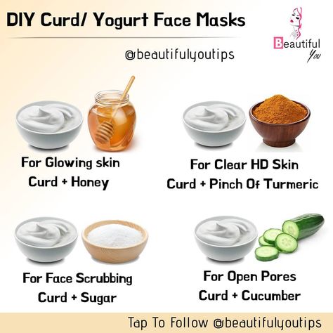 605 Likes, 2 Comments - Fitness | Beauty (@beautifulyoutips) on Instagram: “Here 4 vest face masks made with curd and one more ingredient for your skin   Just apply these…” Turmeric For Face, Face Mask Homemade, Clear Skin Face Mask, Skin Face Mask, Clear Healthy Skin, Glowing Skin Mask, Diy Skin Care Routine, Natural Glowing Skin, Skin Care Face Mask