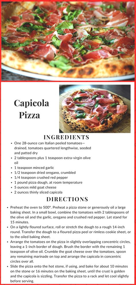 Capicola Pizza, Capicola Recipe, Artisan Pizza, Pizza Kitchen, Pizza Ingredients, Deli Meats, Gourmet Chef, Pizza Lovers, Cured Meats