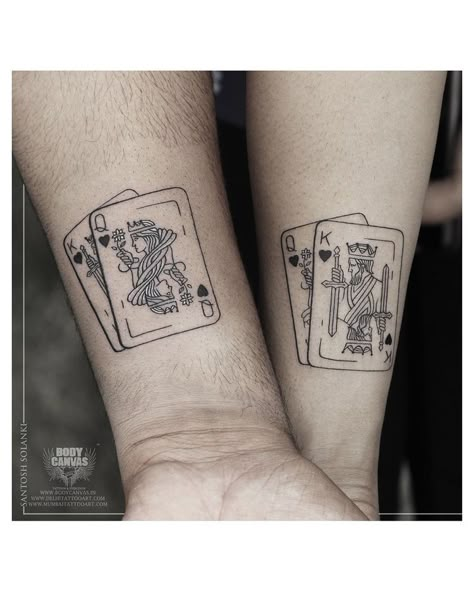 Creative Couple Tattoos, Card Tattoo Ideas, Playing Card Tattoo, Spades Tattoo, Poker Tattoo, Cards Tattoo, Playing Card Tattoos, Queen Of Hearts Tattoo, Tattoo Homme