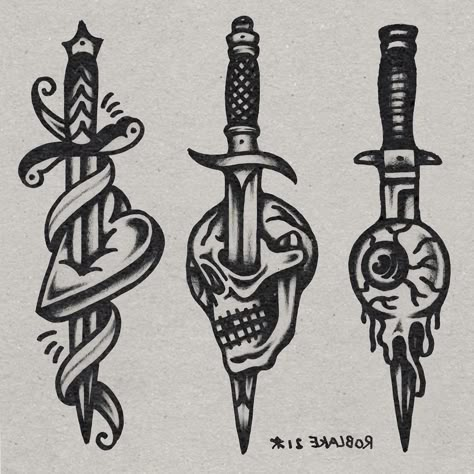 Ax Tattoo Traditional, Traditional Chain Tattoo Design, American Traditional Tattoos Knife, Neo Traditional Black Tattoo, Blade Tattoo Men, Knife Traditional Tattoo, Old School Knife Tattoo, Trad Dagger Tattoo, Traditional Scythe Tattoo