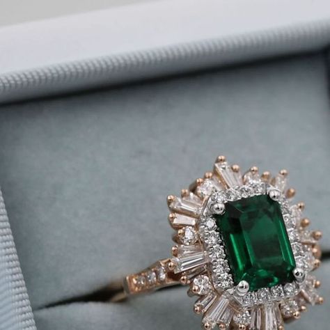 Heidi Gibson on Instagram: "Added to the ready to ship section today: an oversized mixed metals Emerald Cut Octagon with Chatham emerald and diamonds, currently a size 6, can be resized - get her while she’s 🔥" Engagement Rings Diamond And Emerald, Emerald And Pearl Engagement Ring, Panna Ring, Antique Emerald Engagement Ring, Heidi Gibson, Gold Ideas, Pearl Engagement Ring, Diamond Girl, Emerald Ring Gold