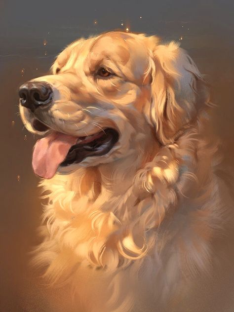 Dog Design Art, Golden Retriever Art, Dog Portraits Painting, Dog Portraits Art, Digital Painting Portrait, 강아지 그림, Canine Art, Art Disney, Animals Artwork