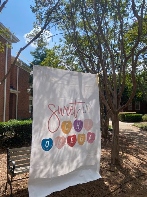 #chiomegabanner #sororitybanner #banner #workweek #sororitytheme #sororityshirt #sweetlikechio #chiomega Sorority Sheet Signs, Sorority Banners Recruitment, Greek Week Banner, Sorority Banner Ideas, Greek Week, Sorority Banner, School Banner, Work Week, Chi Omega