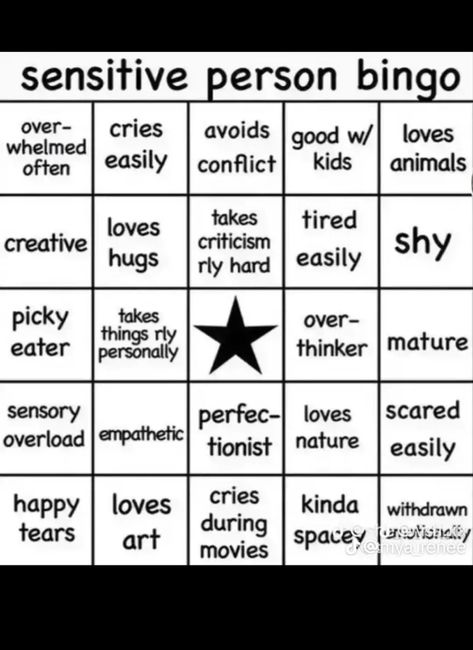 Sensitive Person Bingo, Person Bingo, Fill The Jars Template, About Me Template, Character Sheet Template, Scared To Love, Tears Art, Bingo Sheets, Bingo Template