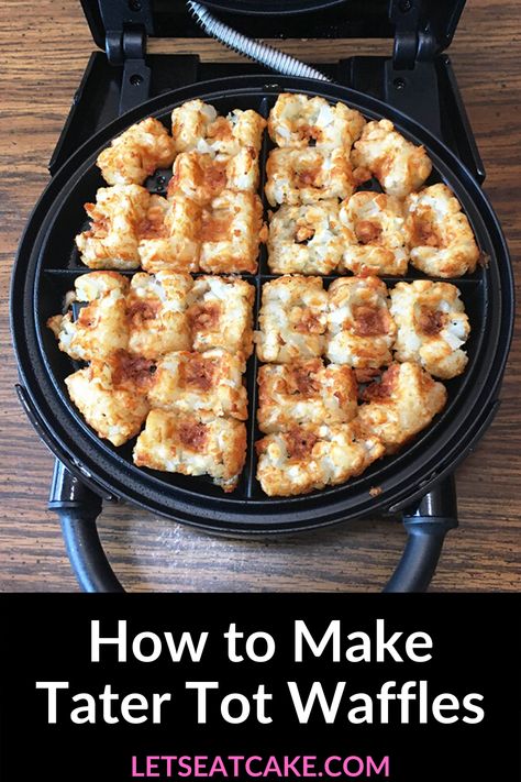 A waffle iron and a bag of tater tots are all you'll need to make Tater Tot Waffles, the breakfast comfort food you didn't know you needed. Tots are cheap, many of us have waffle irons languishing in our cupboards, and the convenience of an electric appliance allows us to make a plate of potatoes feel like home-cooked comfort food. #pantrystaplerecipes #quarantinerecipes #totwaffles #easybreakfastrecipe #easywafflerecipe #howtomakewaffles Tater Tot Waffle, Tater Tot Recipes, Easy Waffle Recipe, Waffle Iron Recipes, Dessert Waffles, Waffle Ingredients, Waffle Maker Recipes, How To Make Waffles, Waffle Irons