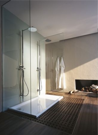 Duravit - Starck Tubs/Shower trays Open Showers, Double Shower, Bad Inspiration, Battery Accessories, Chic Bathrooms, Design Hotel, Bathroom Designs, Shower Tray, Wet Rooms