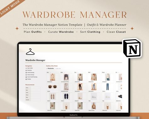 Notion Template Wardrobe Manager, Notion Outf Planning Aesthetic, Wardrobe Planner, Notion Dashboard, Aesthetic Notion, Template Notion, Outfit Planning, Notion Planner, Outfit Planner, Weekly Planner Free