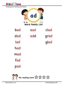 Ad Words Worksheets, Ad Family Words Worksheet, Ad Family Words, Ag Word Family, Ad Word Family, Expand Vocabulary, Word Family List, Kindergarten Word Families, 3 Letter Words