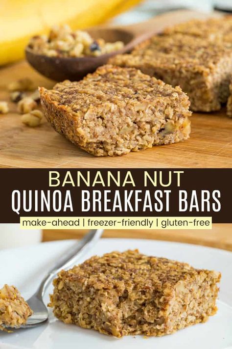 Quinoa Recipes For Kids, Banana Quinoa Breakfast Bars, Banana Quinoa, Gluten Free Breakfast Bars, Quinoa Breakfast Bars, Quinoa Bars, Oatmeal Vegan, Breakfast Bars Recipe, Quinoa Recipes Easy