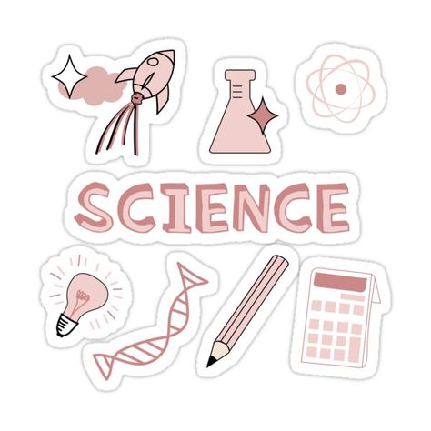 Pink Science, Subject Stickers, Science Subject, School Binder Covers, Science Aesthetic, Science Text, Subject Labels, School Book Covers, Science Stickers