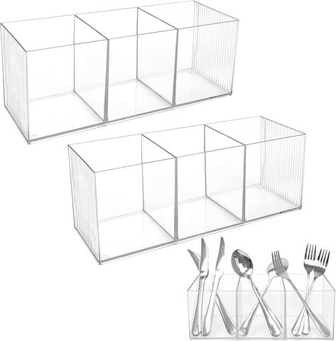 Amazon.com - Rainmae 2Pack Acrylic Cutlery Storage Organizer, Plastic Cutlery Utensil Holder Storage Organizer Caddy for Kitchen Countertop Organization - Holds Fork, Knife, Spoon, Silverware Tableware Storage Box Plastic Utensil Holder Ideas For Party, Silverware Holder For Party, Knife Organizer, Cutlery Caddy, Silverware Organizer, Silverware Caddy, Kitchen Countertop Organization, Flatware Caddy, Silverware Organization