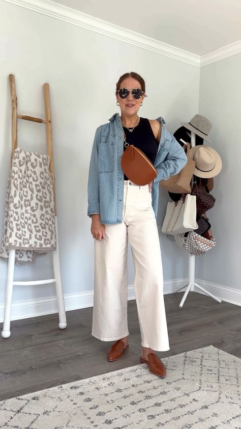 Wide Leg Canvas Pants Outfit, Cream Cropped Wide Leg Jeans Outfit, Wide Leg Jeans Capsule Wardrobe, Target Wide Leg Jeans, Chambray Wide Leg Pants Outfit, Wide Leg Ecru Jeans Outfit, Wide Leg Sailor Pants Outfit, Khaki Jeans Women Outfits, Wide Leg Casual Outfit