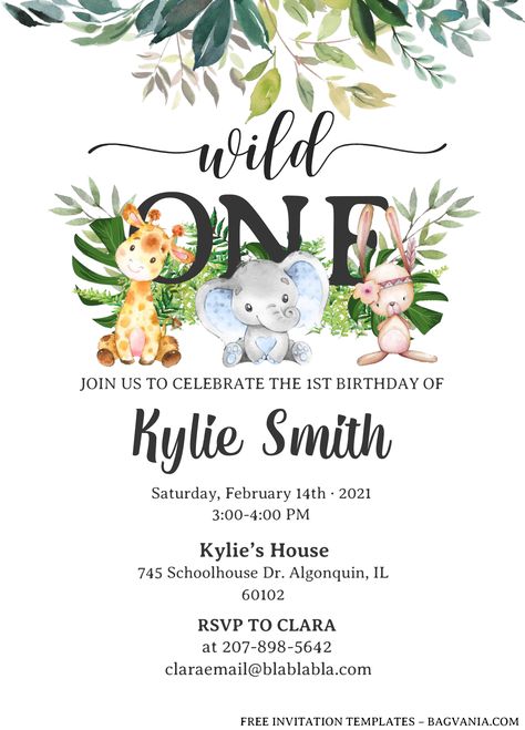 Cool Wild One Invitation Templates - Editable With MS Word #free #freeinvitation2019 #birthday #disney #invitations #invitationtemplates One Birthday Invitations, Baby Birthday Invitation Card, Wild One Invitation, Jungle Birthday Invitations, Safari Invitations, Jungle Thema, 1st Birthday Invitation Template, Safari Animals Birthday, Birthday Invitation Card Template