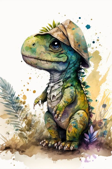 Dinosaur Watercolor, Dinosaur Posters, Monkey Art, Dinosaur Art, Watercolor Canvas, Art Inspiration Painting, Dragon Art, Watercolor Animals, Animal Paintings