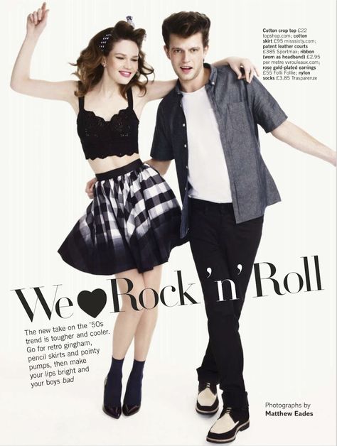 visual optimism; fashion editorials, shows, campaigns & more!: we love rock 'n' roll: lena lomkova, dewi rees and oxford by matthew eades fo... Rock And Roll Outfits, Rockabilly Couple, 60s Inspired Outfits, Greaser Girl, 50s Rock And Roll, Rockabilly Baby, Roll Dress, Rock And Roll Fashion, Rockabilly Hair