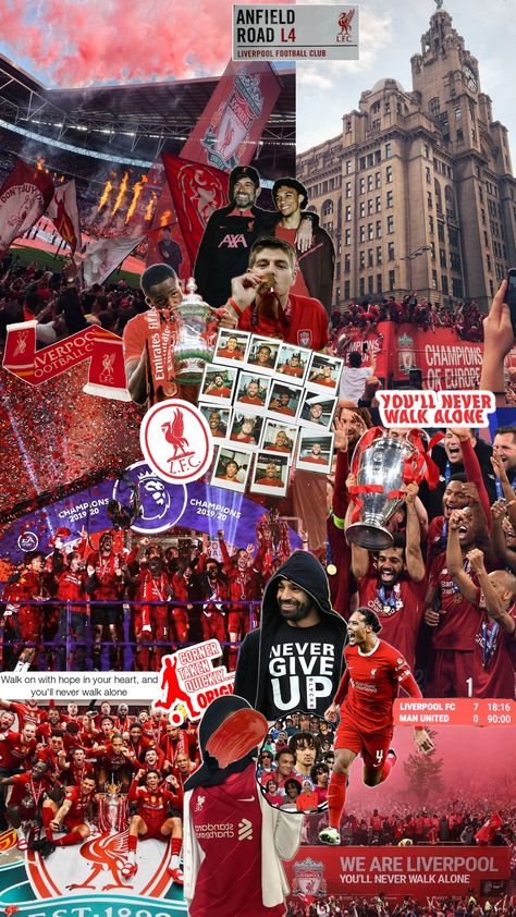 liverpool football club aesthetics Liverpool Collage Wallpaper, Liverpool Aesthetic Wallpaper, Football Collage Wallpaper, Liverpool Team Wallpaper, Ynwa Liverpool Wallpaper, Liverpool Fc Aesthetic, Liverpool Collage, Liverpool Fc Aesthetic Wallpaper, Aesthetic Football Wallpaper