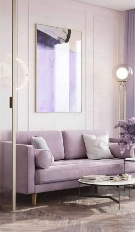 18 Lilac Living Room Ideas • Creatively Living Blog Lilac Living Room Ideas, Violet Living Room, Lavender Bedroom Decor, Lilac Living Room, Lavender Living Room, Purple Interior Design, Deco Violet, Pastel Interior Design, Lavender Room