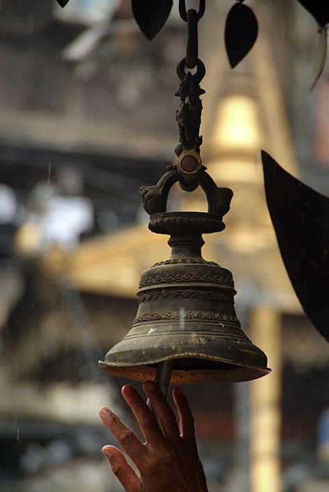 Ringing the Temple Bell Kathmandu Buddhist Pagoda, Temple Bell, Bell Pictures, Temple Bells, Sanatana Dharma, Diy Wall Art Decor, Bell Design, Indian Temple, Sky Full Of Stars