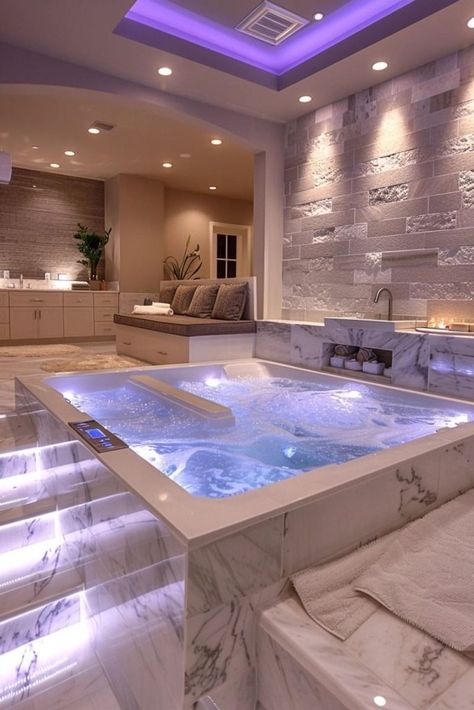 Amazing House Interior, Huge Bathtub Luxury, Bathroom Ideas Modern Luxury Big, Luxurious Master Bathrooms Mansions, Bathrooms With Jacuzzi Master Bath, Indoor Jacuzzi Bathroom, My Dream Bathroom, Futuristic Luxury Apartment, Huge Luxury Bathroom